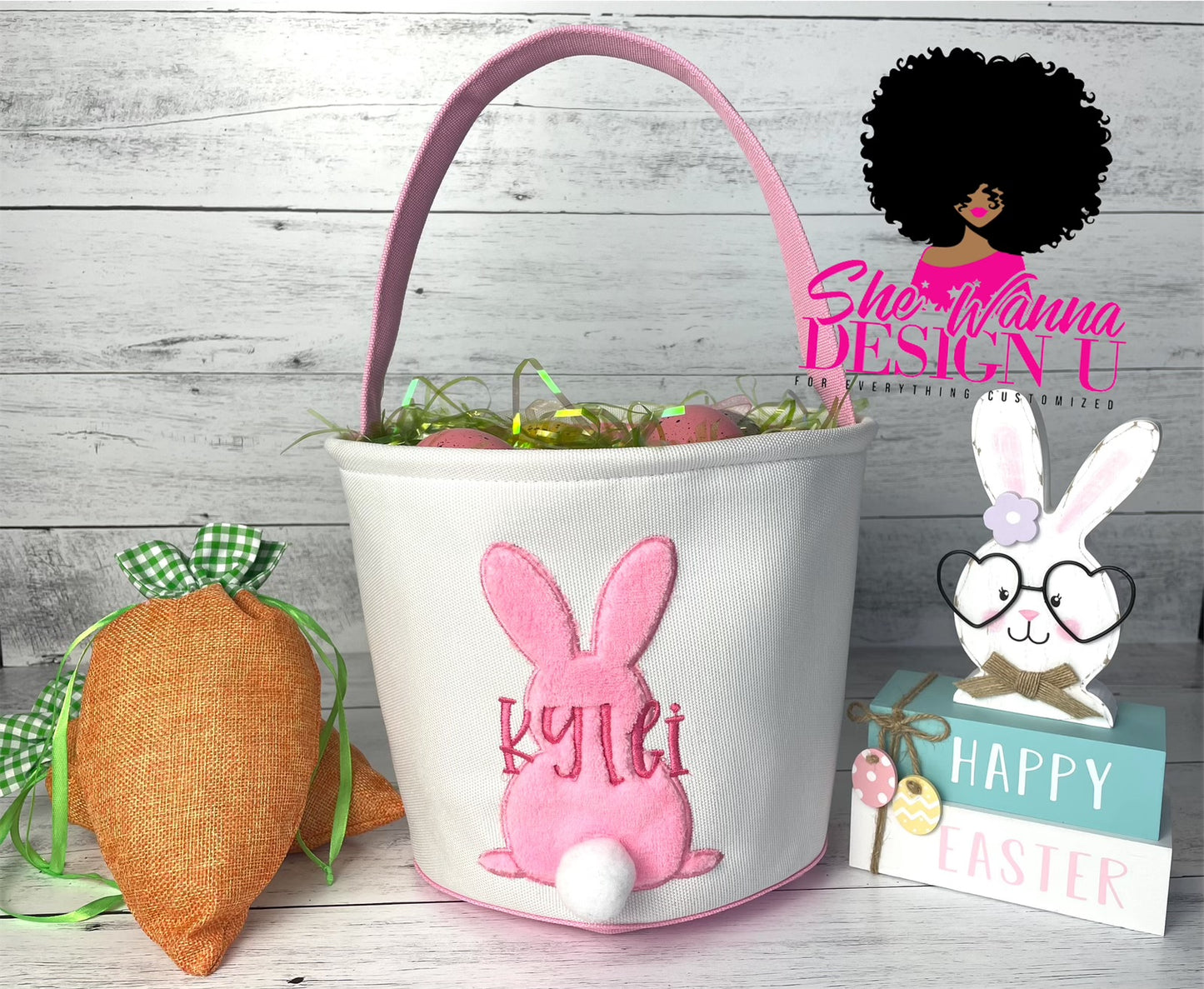 Embroidered Easter Basket- Pink