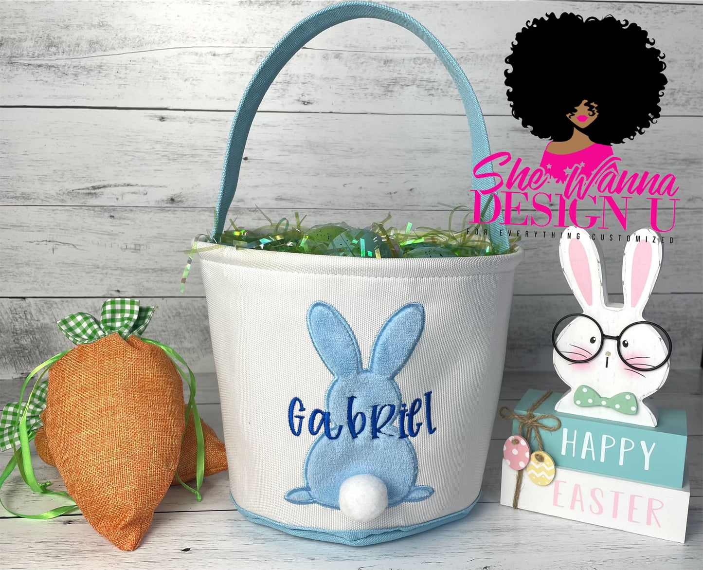 Embroidered Easter Basket -Blue